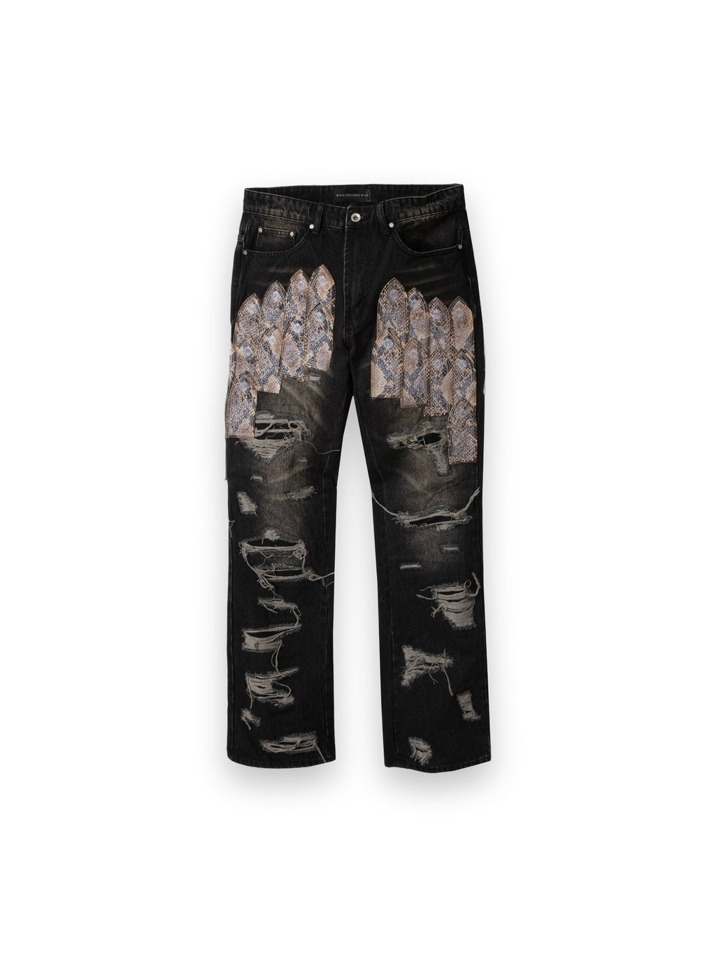 WHO DECIDES WAR PATCHED ARCH MOCHA DENIM