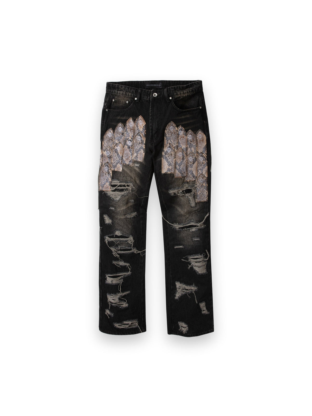WHO DECIDES WAR PATCHED ARCH MOCHA DENIM
