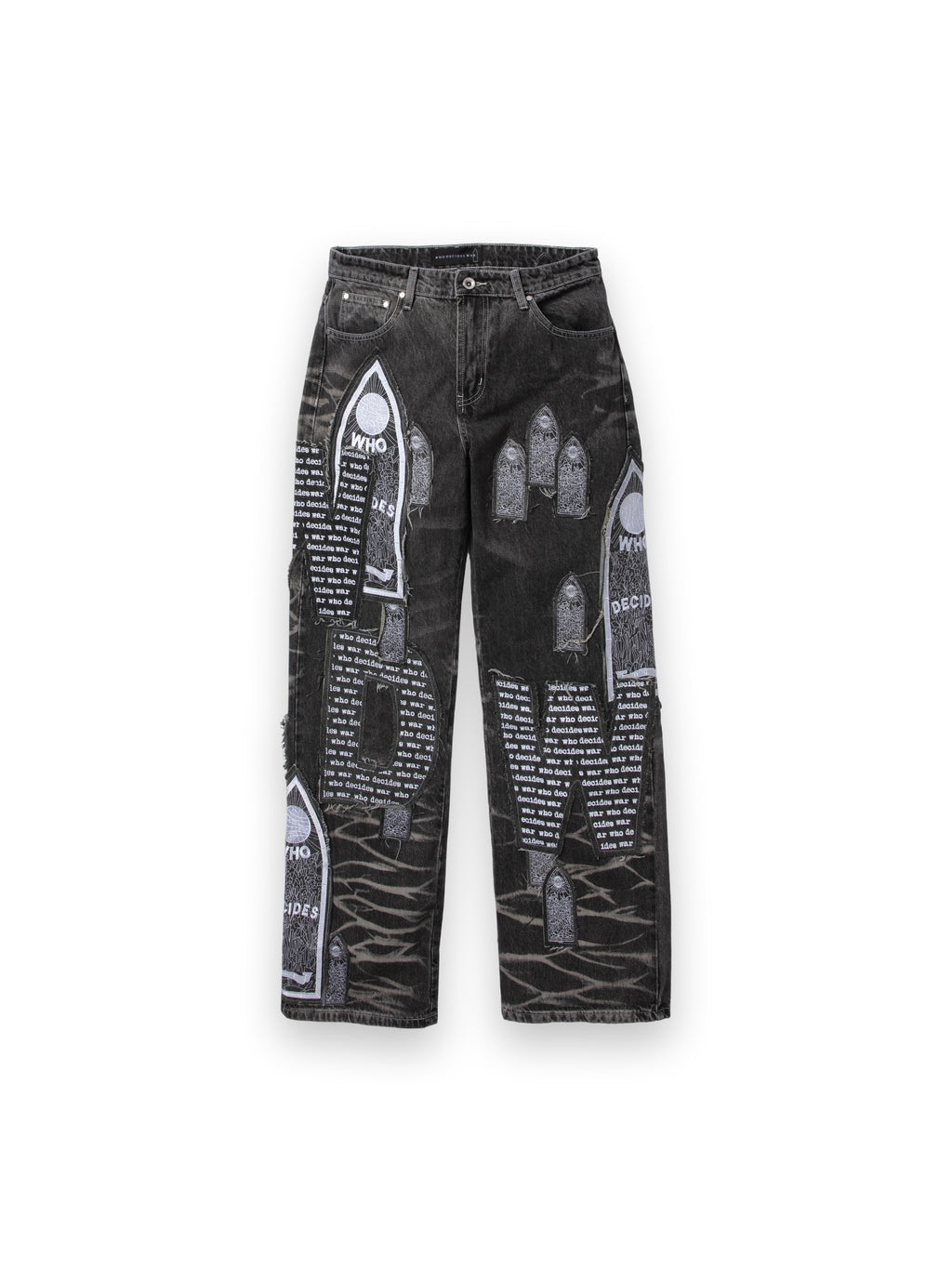 WHO DECIDES WAR MOTIF PATCHED DENIM