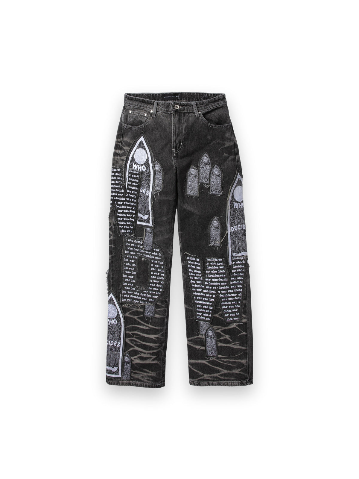 WHO DECIDES WAR MOTIF PATCHED DENIM