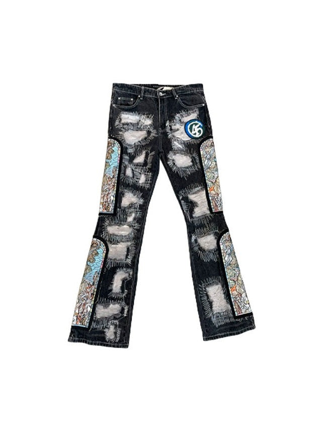 WHO DECIDES WAR "45 PATCH" BLACK DISTRESSED DENIM WHO DECIDES WAR The Hype Company