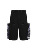 WHO DECIDES WAR EMBROIDERED CARPENTER CARGO BLACK DENIM SHORT WHO DECIDES WAR The Hype Company