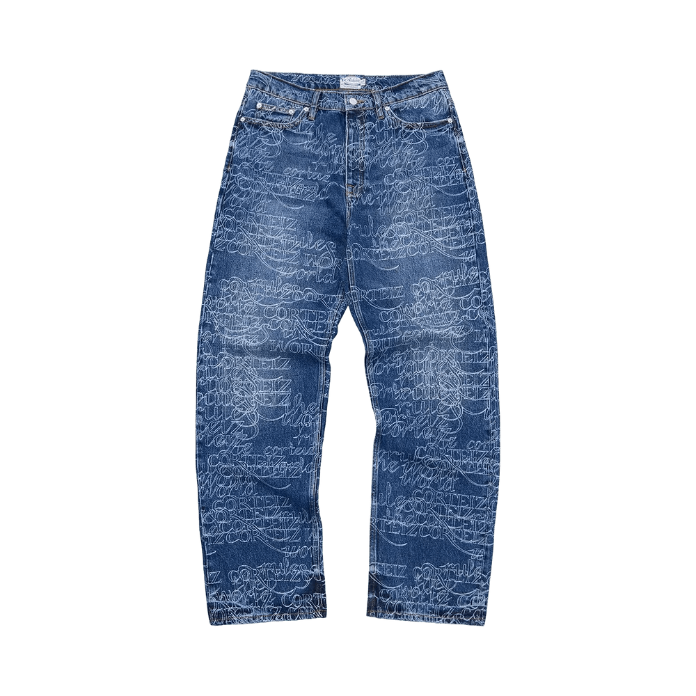 CORTEIZ HANDWRITTEN BAGGY JEANS MIDWASH INDIGO