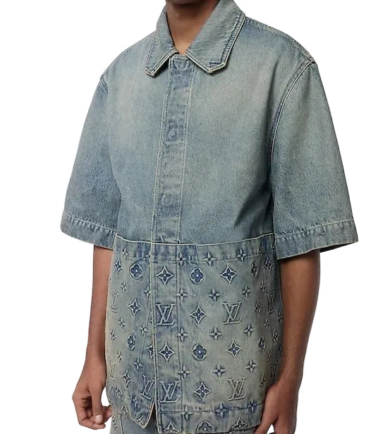 LOUIS VUITTON EMBOSSED MONOGRAM DENIM SHIRT