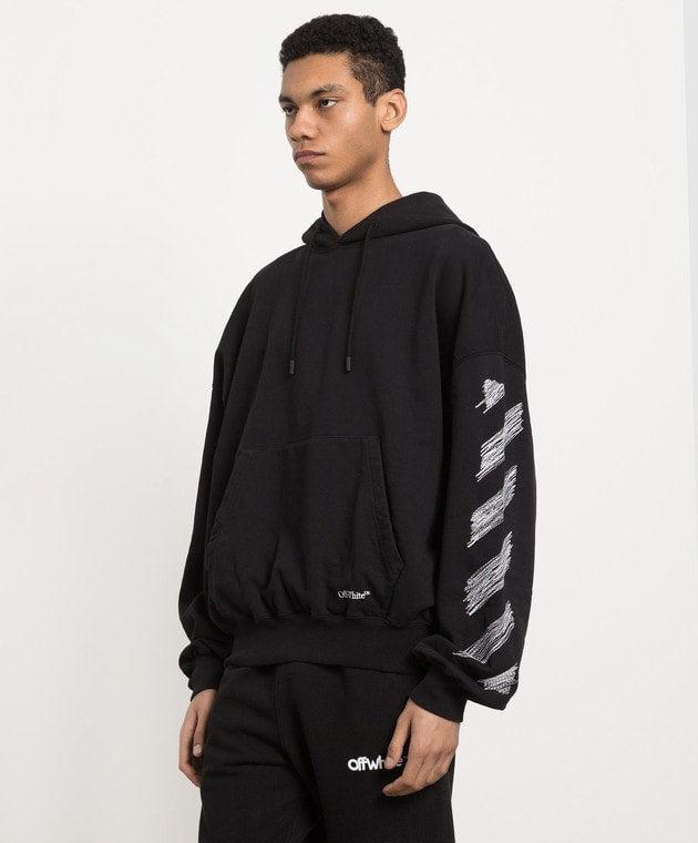 OFF WHITE SCRIBBLE DIAG BOXY HOODIE BLACK