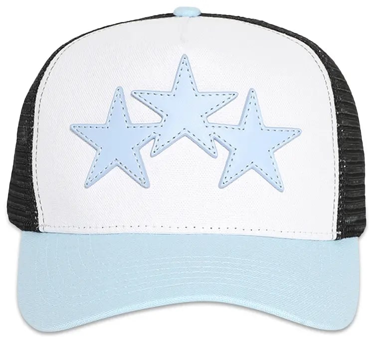 AMIRI 3 STARS LIGHT BLUE TRUCKER HAT