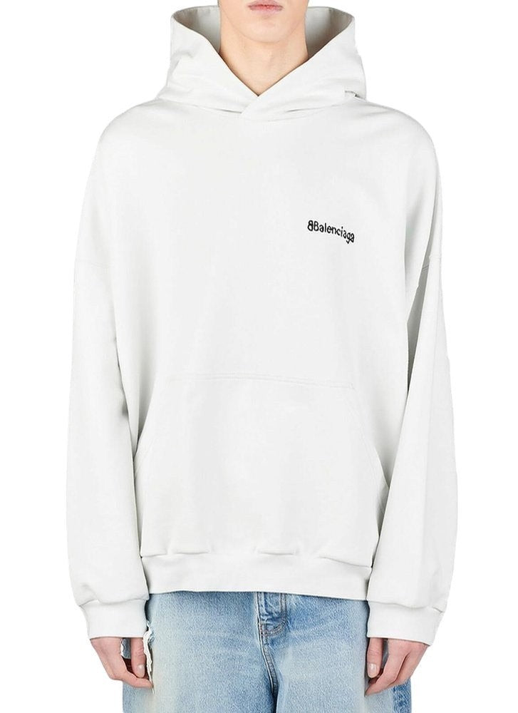 BALENCIAGA BB EMBROIDERED MINI LOGO WHITE HOODIE