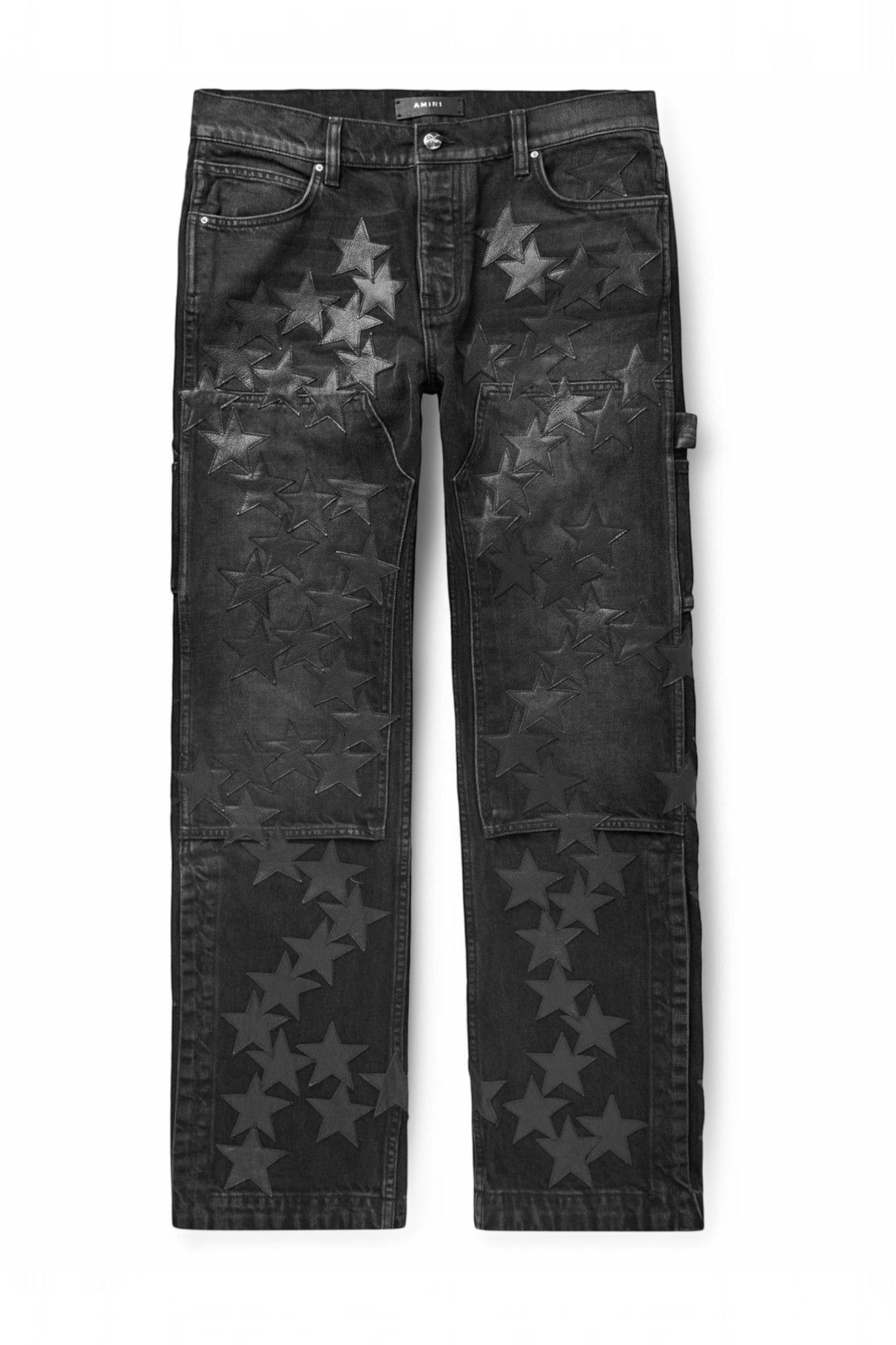 AMIRI CHEMIST CARPENTER STRAIGHT-LEG LEATHER-APPLIQUÉD JEANS