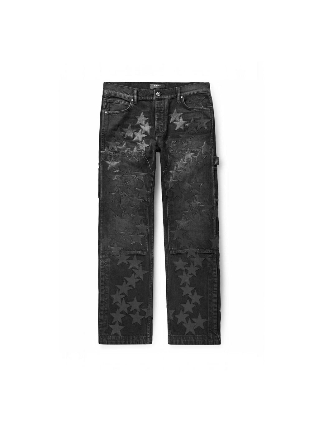 AMIRI CHEMIST CARPENTER STRAIGHT-LEG LEATHER-APPLIQUÉD JEANS