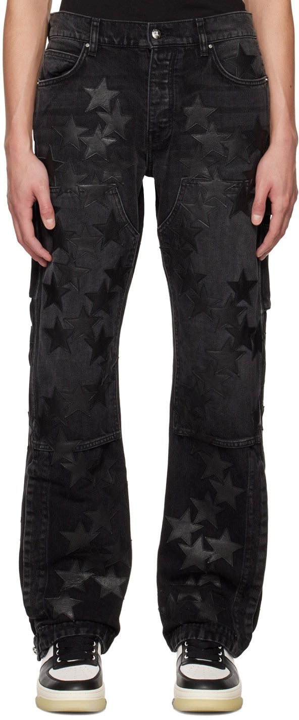AMIRI CHEMIST CARPENTER STRAIGHT-LEG LEATHER-APPLIQUÉD JEANS