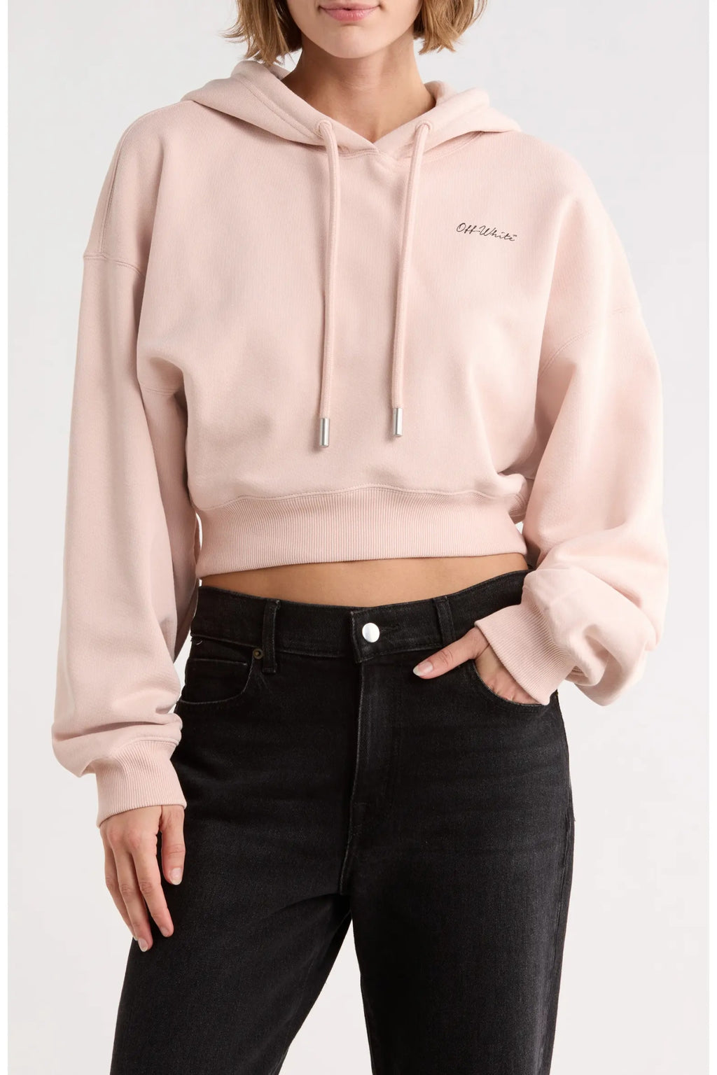 OFF WHITE FLOWER ARROW CROP HOODIE PEACH