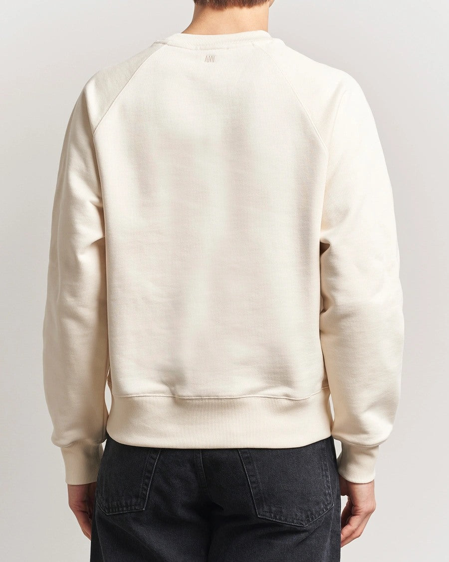 AMI PARIS PATCH HEART NUDE CREWNECK WHITE CREAM