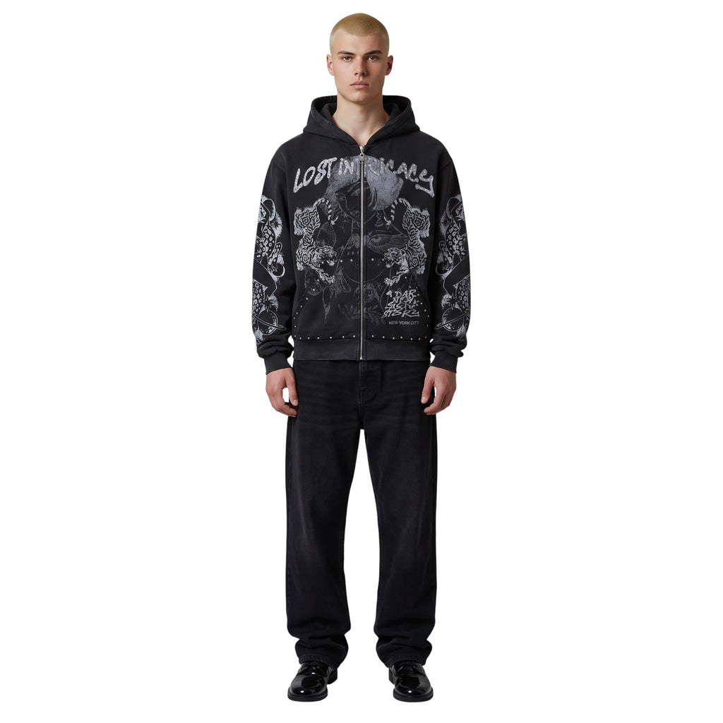 LOST INTRICACY 'TWIN TIGER' BLACK ZIP UP HOODIE