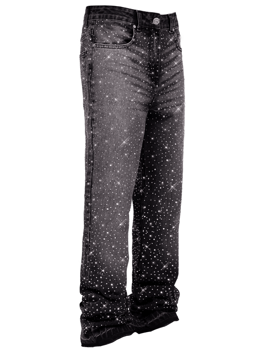 REPUTATION CRYSTALS FLARE DENIM BLACK PANTS