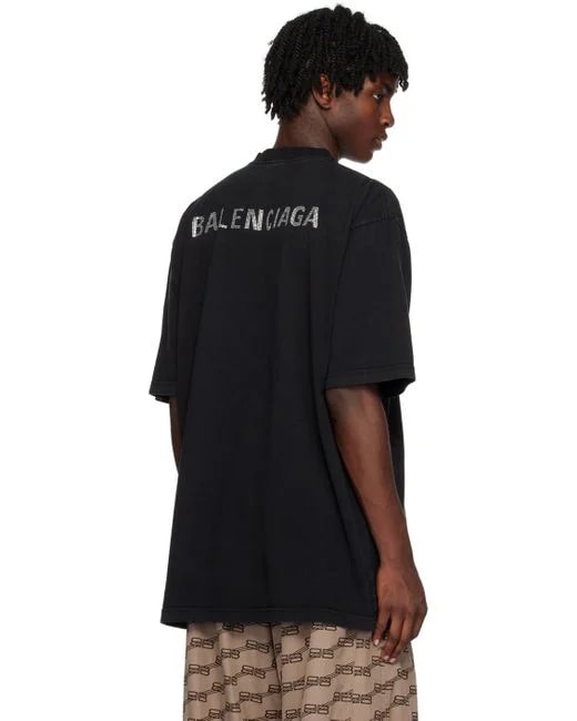 BALENCIAGA RHINESTONES BACK LOGO T SHIRT BLACK