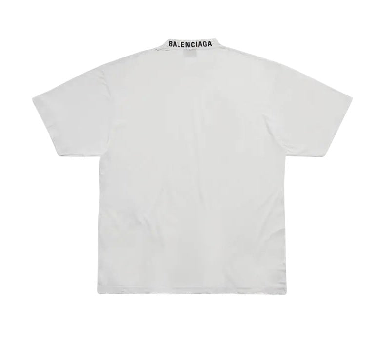 BALENCIAGA NECK EMBROIDERED LOGO WHITE T-SHIRT