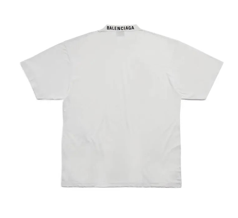 BALENCIAGA NECK EMBROIDERED LOGO WHITE T-SHIRT