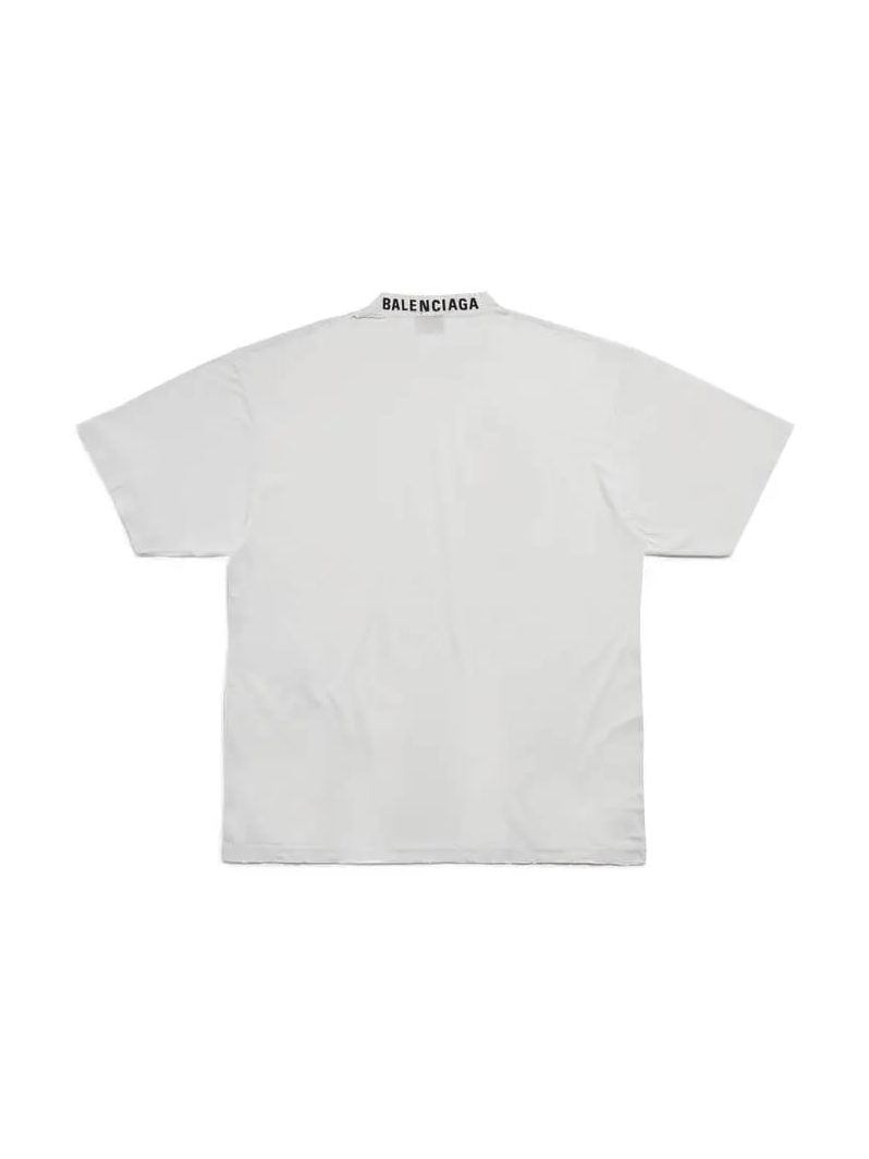 BALENCIAGA NECK EMBROIDERED LOGO WHITE T-SHIRT