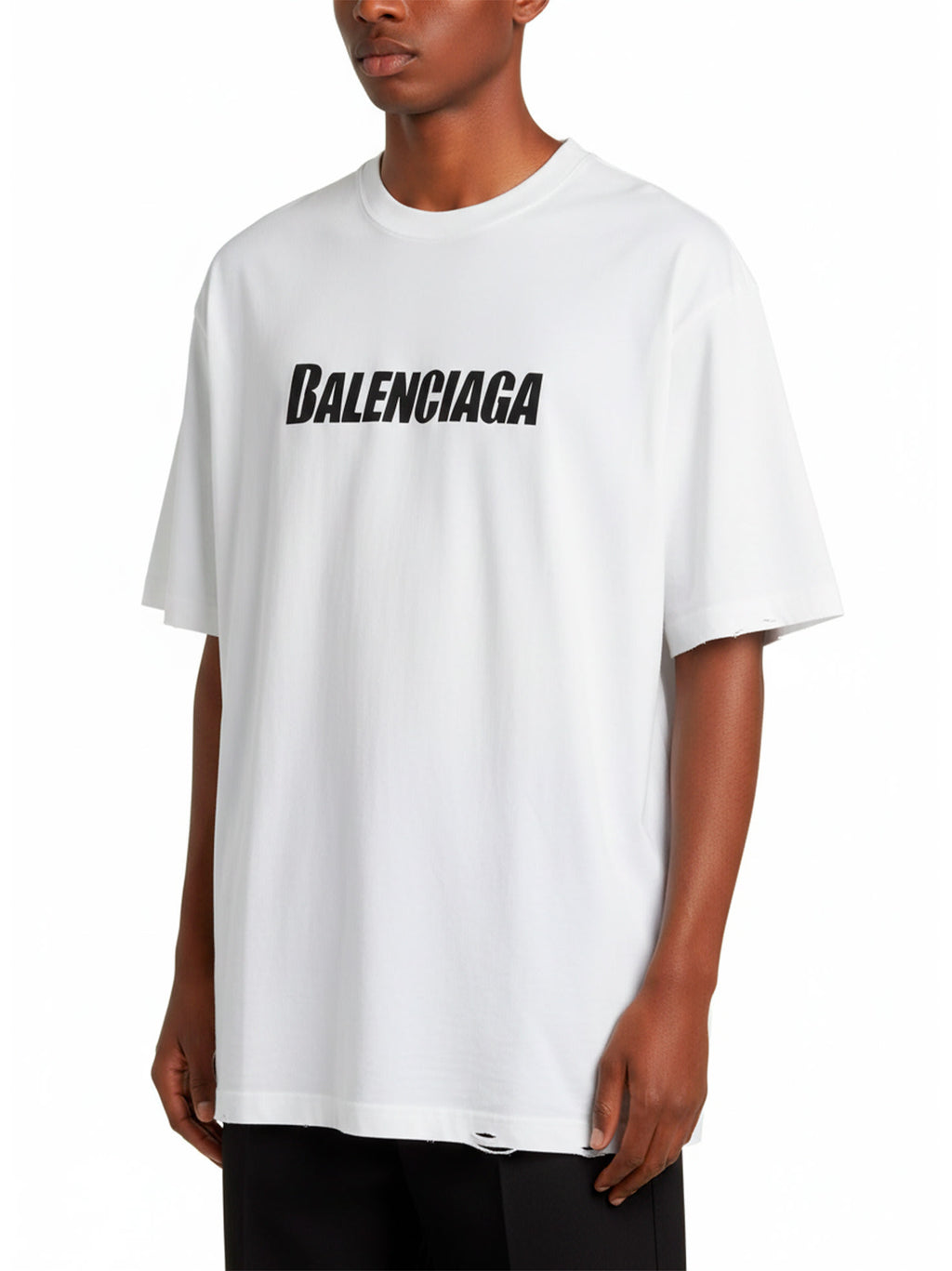BALENCIAGA DESTROYED LOGO T-SHIRT WHITE