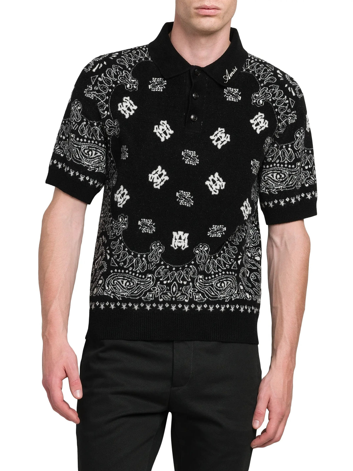 AMIRI BANDANA SWEATER POLO BLACK