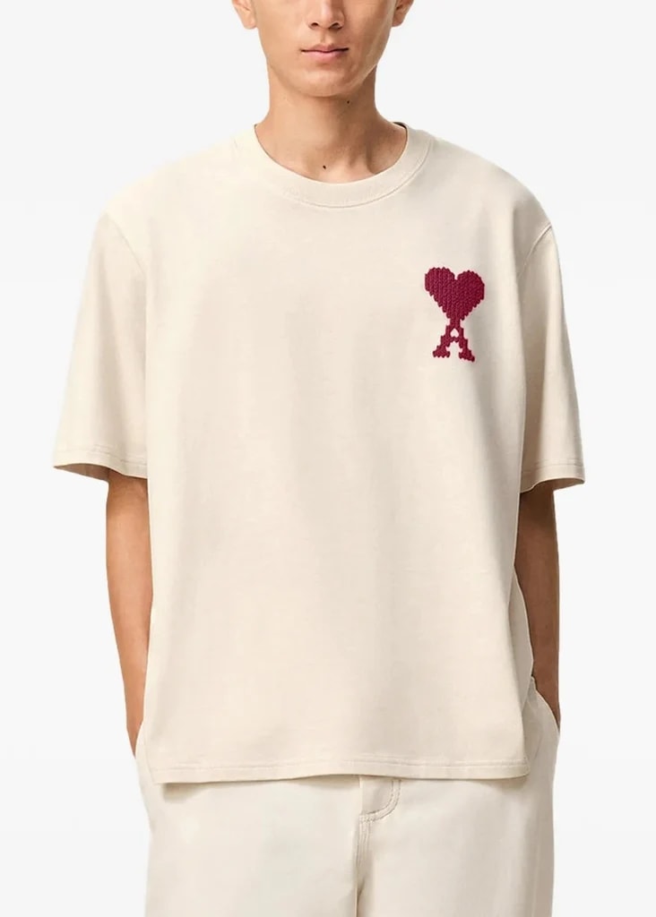 AMI PARIS BEIGE T-SIRT RED HEART