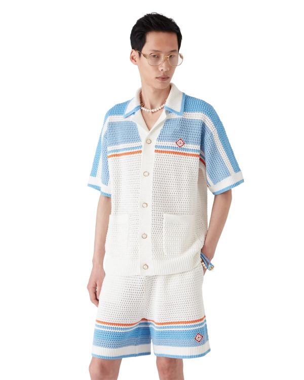 CASABLANCA TENNIS CROCHET SHIRT WHITE BLUE