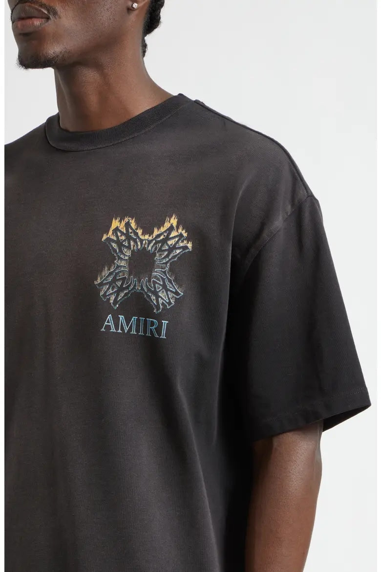 AMIRI MA QUAD FLAMES T-SHIRT WASHED BLACK