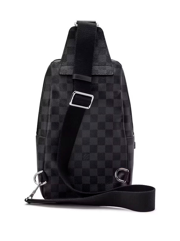 LOUIS VUITTON LEATHER DAMIER SLING BAG BLACK SILVER SHOULDER BAG