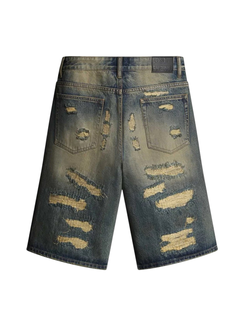 LOST SHDWS DISTRESSED DENIM SHORTS BLUE BLACK