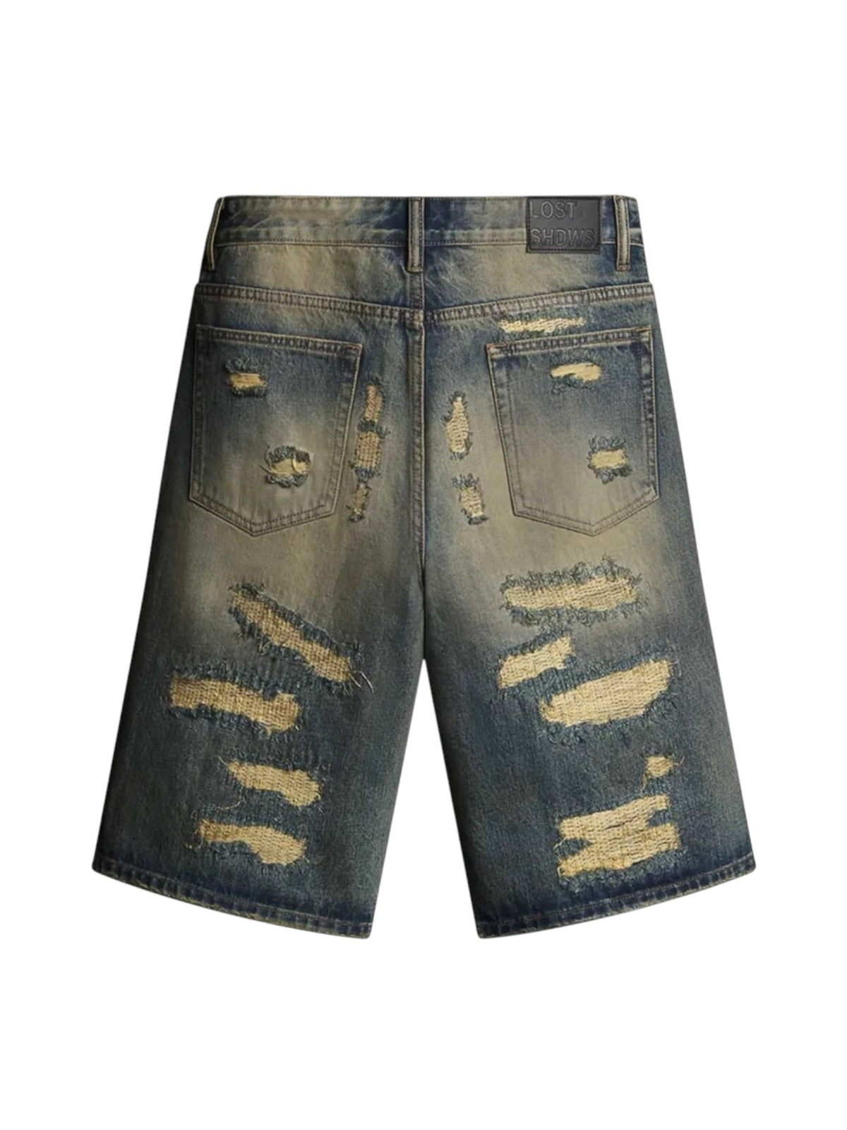 LOST SHDWS DISTRESSED DENIM SHORTS BLUE BLACK