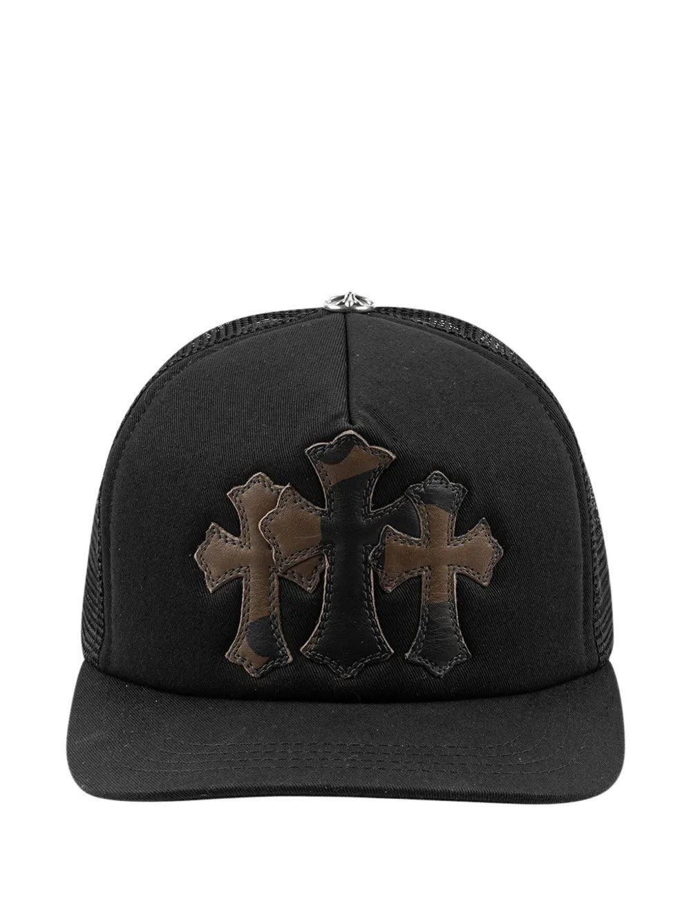 CHROME HEARTS CROSS APPLIQUÉ CEMETERY TRUCKER HAT BLACK
