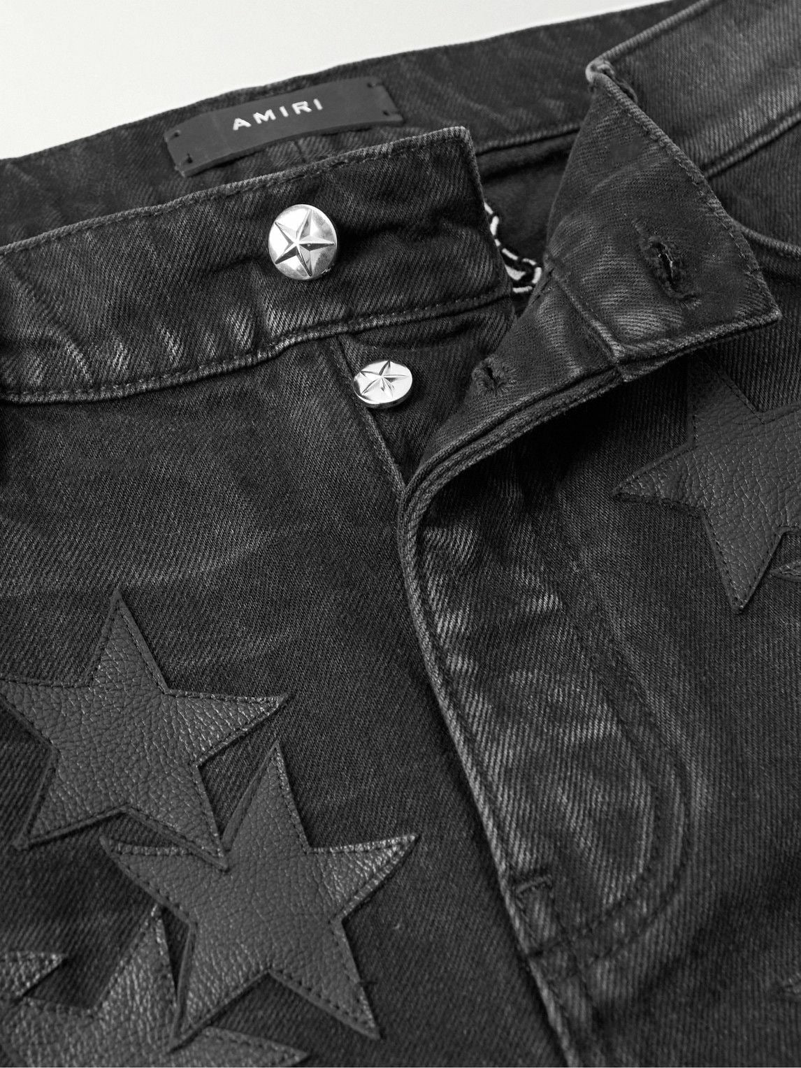 AMIRI CHEMIST CARPENTER STRAIGHT-LEG LEATHER-APPLIQUÉD JEANS