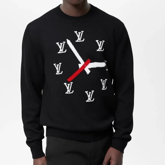 LOUIS VUITTON CLOCK INTARSIA PULLOVER KNIT SWEATER BLACK