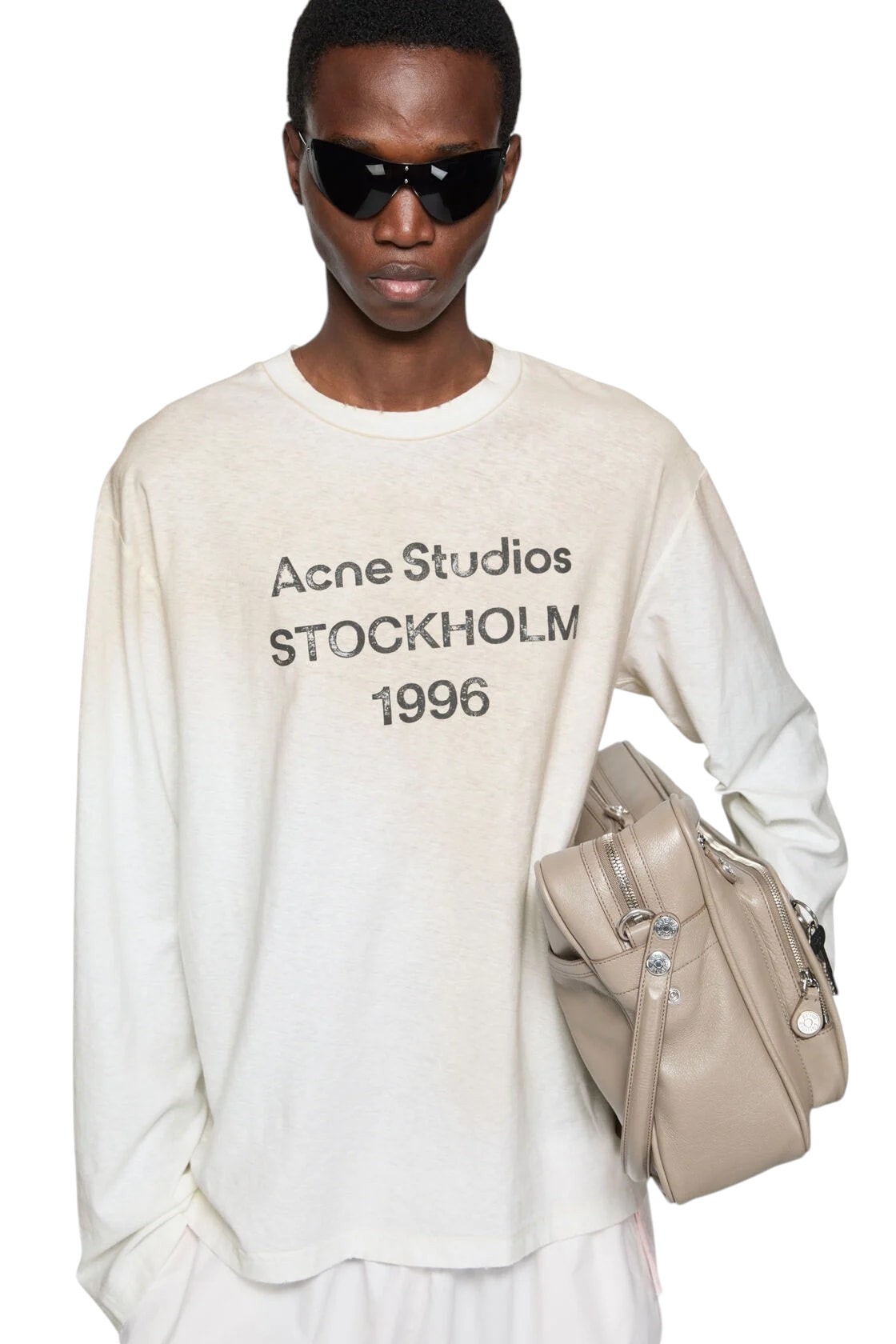 ACNE STUDIOS SPRAYED 1996 LOGO T-SHIRT LONG SLEEVE DUSTY WHITE
