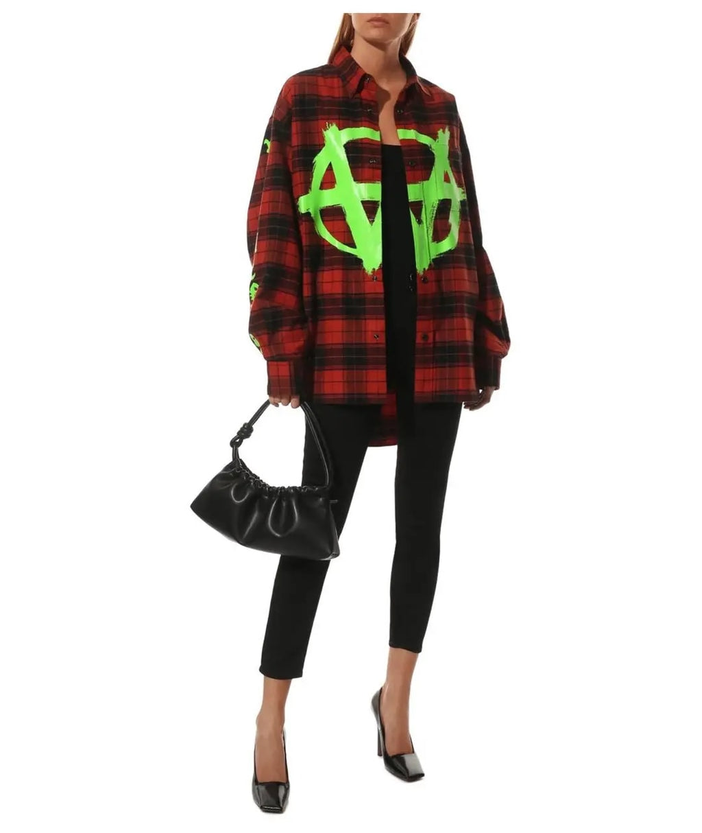 VETEMENTS ANARCHY CHECK-PRINT FLANNEL SHIRT RED GREEN