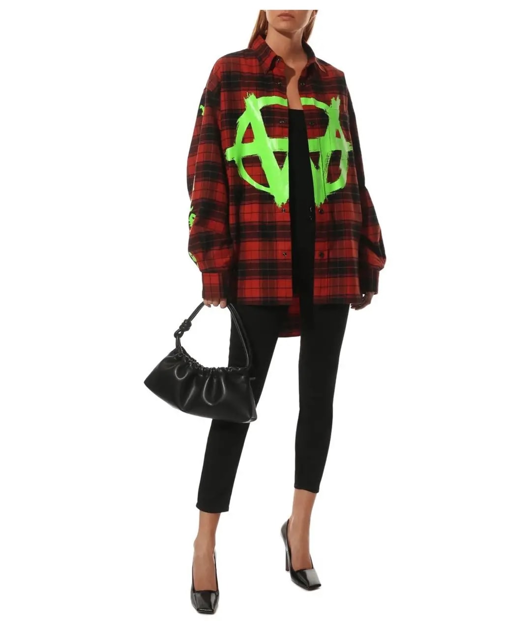 VETEMENTS ANARCHY CHECK-PRINT FLANNEL SHIRT RED GREEN