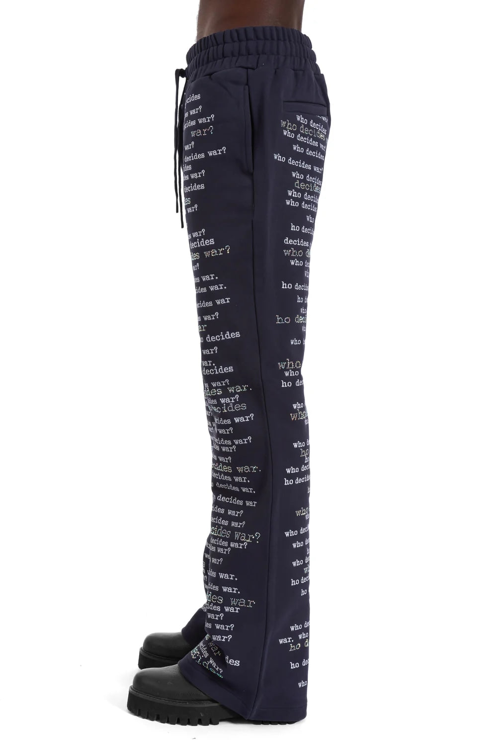 WHO DECIDES WAR WDW SCRIPTURE SWEATPANTS NAVY RHINESTONES
