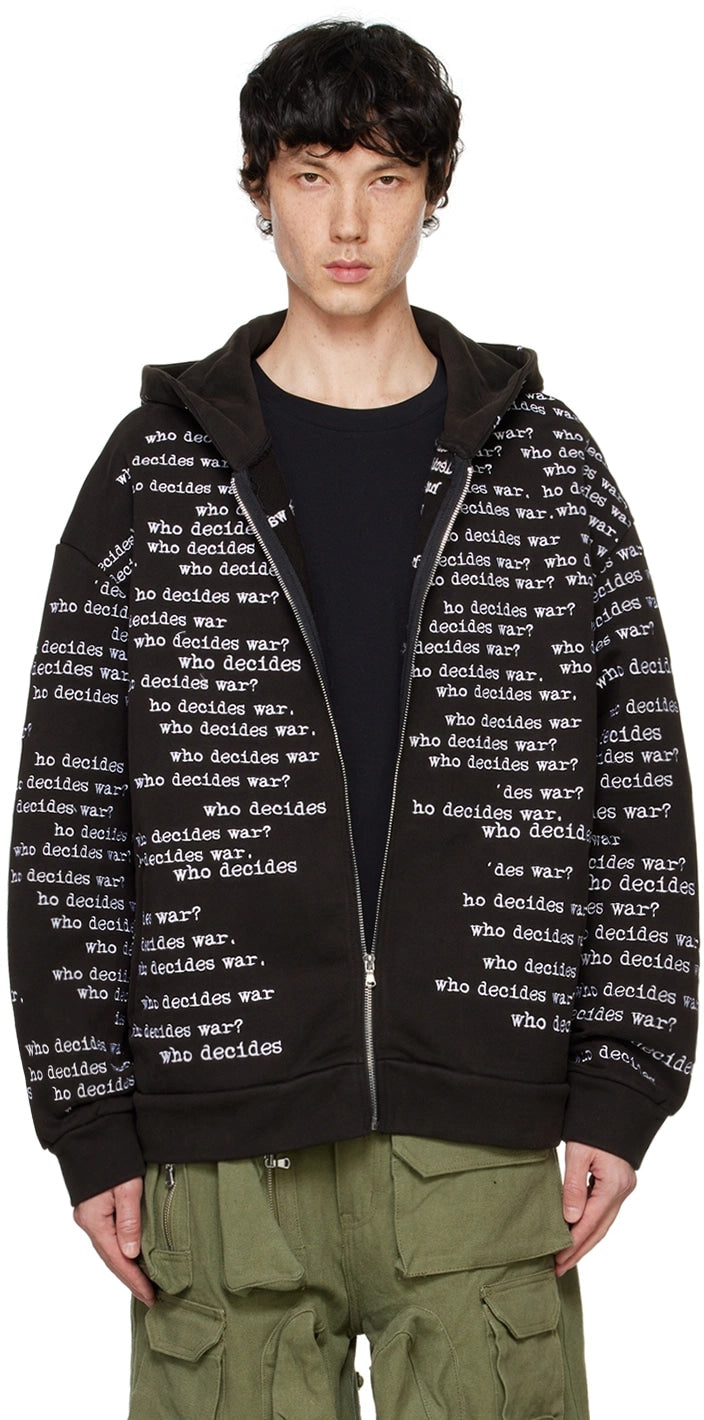 WHO DECIDES WAR SCRIPTURE ZIP UP HOODIE BLACK