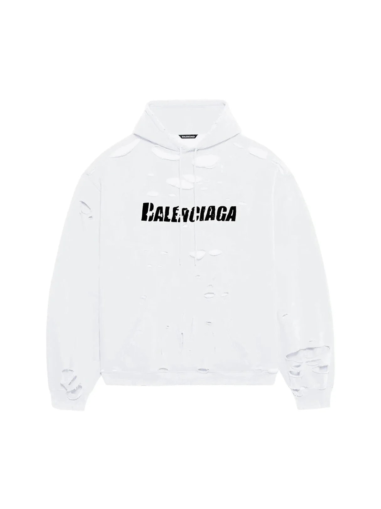 BALENCIAGA CAPS DESTROYED OVERSIZE FIT HOODIE WHITE/BLACK
