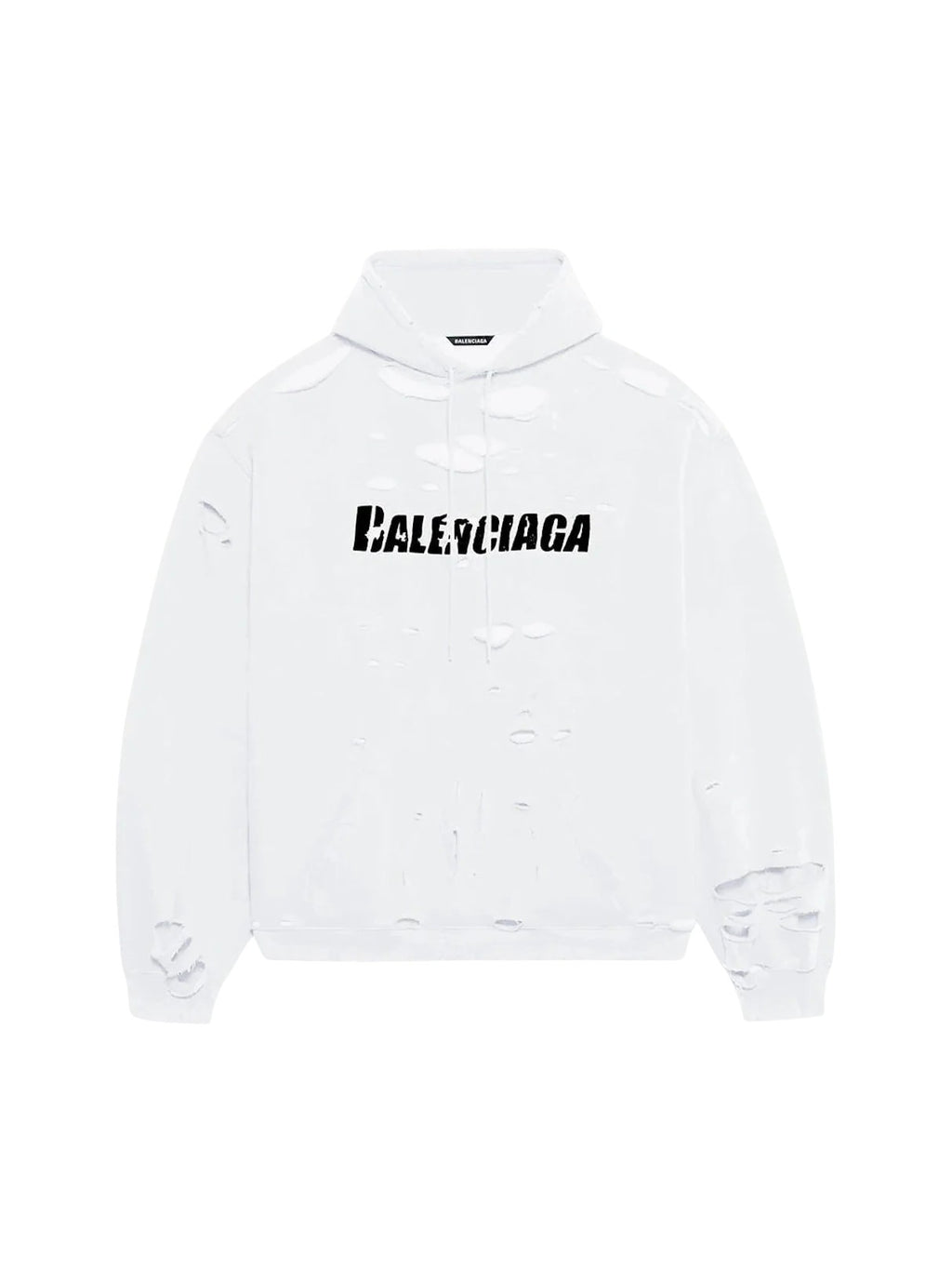 BALENCIAGA CAPS DESTROYED OVERSIZE FIT HOODIE WHITE/BLACK