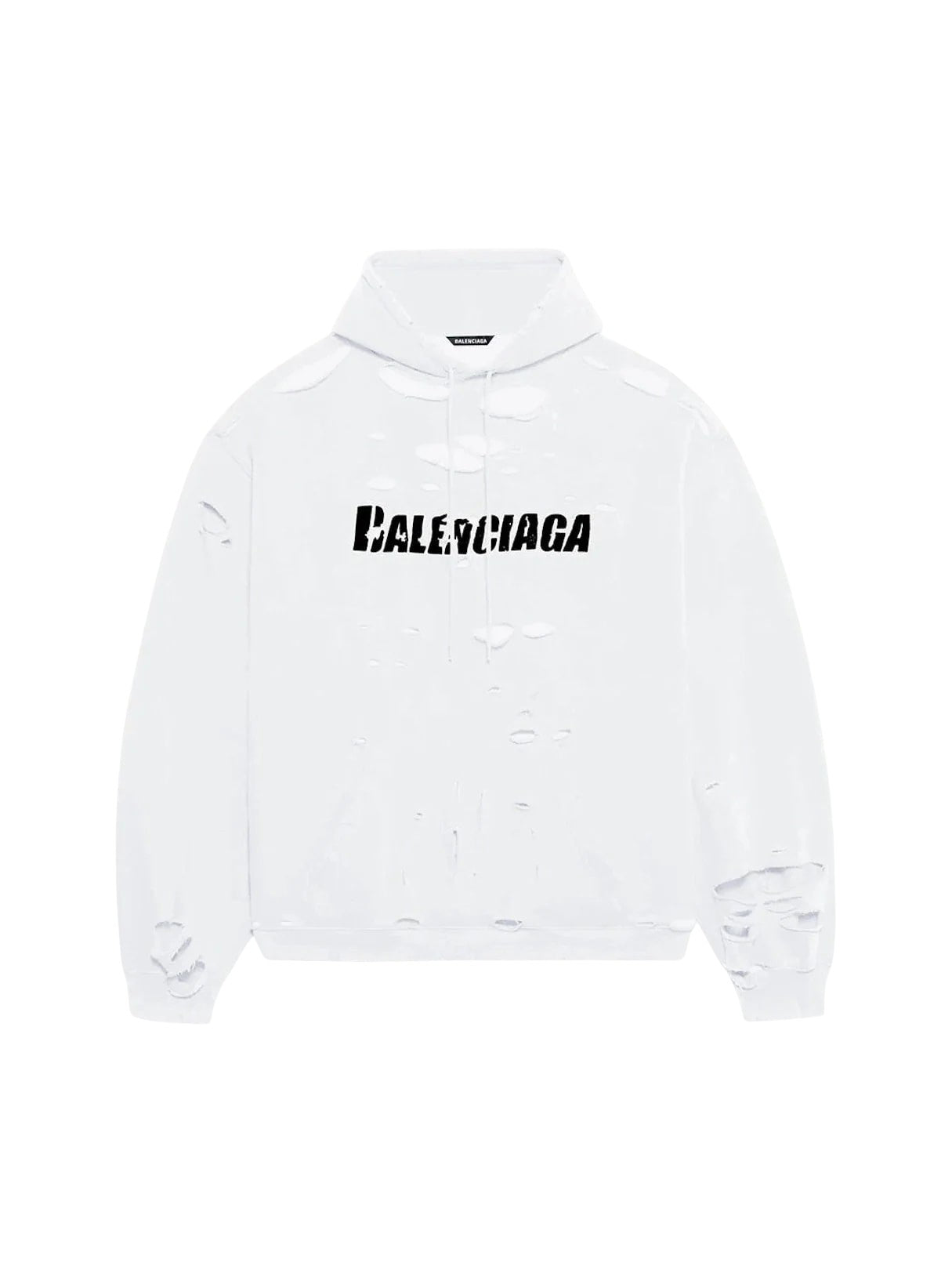BALENCIAGA CAPS DESTROYED OVERSIZE FIT HOODIE WHITE/BLACK
