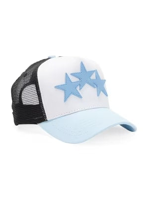 AMIRI 3 STARS LIGHT BLUE TRUCKER HAT