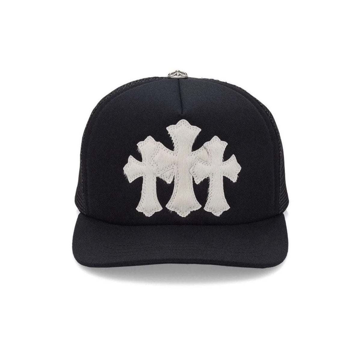 CHROME HEARTS CEMETERY CROSS PONY HAIR HAT BLACK