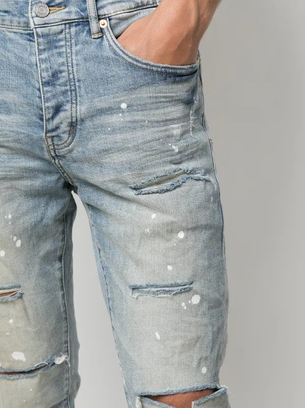 PURPLE BRAND P001 PAINT SPLATTER SLIM-FIT JEANS BLUE