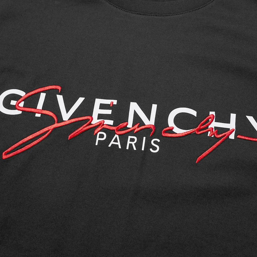 GIVENCHY PARIS EMBROIDERED LOGO BLACK T-SHIRT
