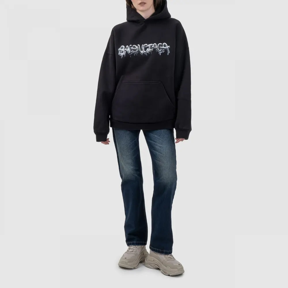 BALENCIAGA LIQUID METAL LOGO HOODIE BLACK