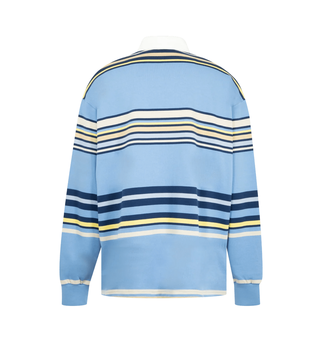 AMIRI MULTI STRIPE LONG SLEEVE POLO BLUE