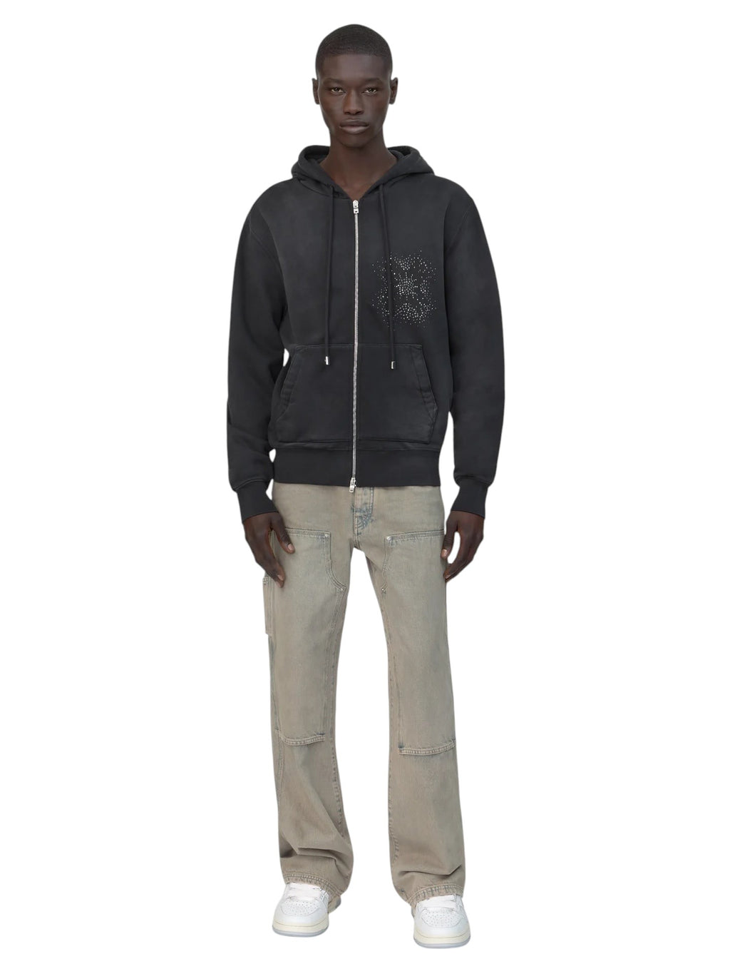AMIRI MA QUAD CRYSTAL ZIP UP HOODIE BLACK