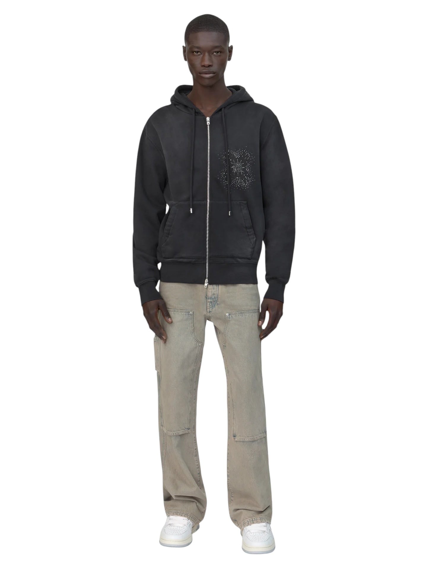 AMIRI MA QUAD CRYSTAL ZIP UP HOODIE BLACK