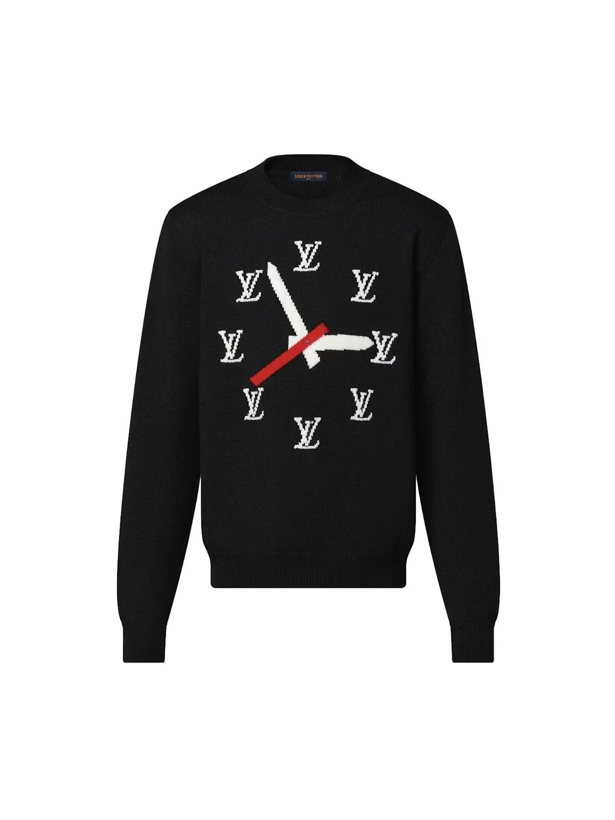 LOUIS VUITTON CLOCK INTARSIA PULLOVER KNIT SWEATER BLACK